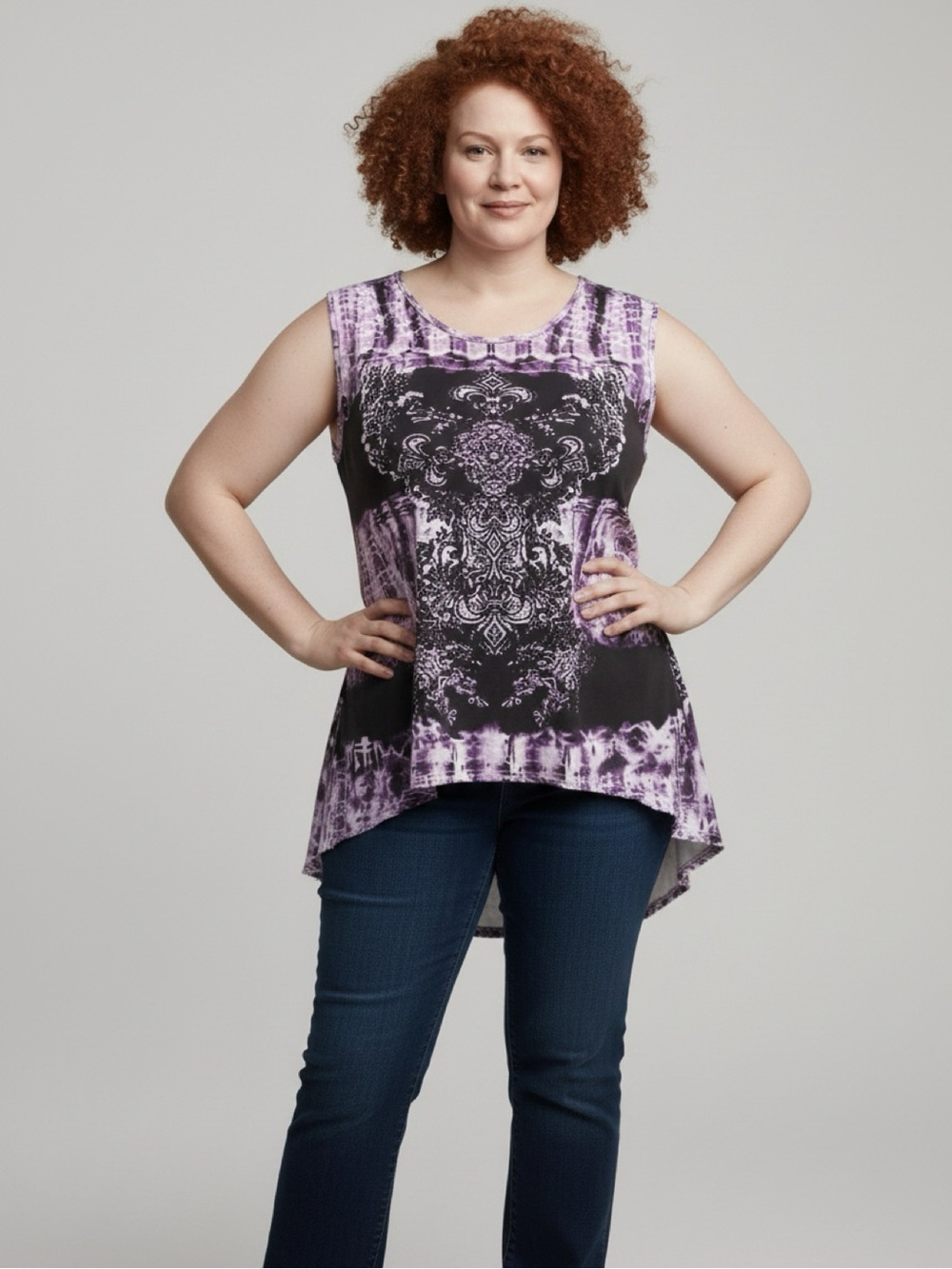 Plus Size Purple Tie-Dye Sleeveless Tunic Top